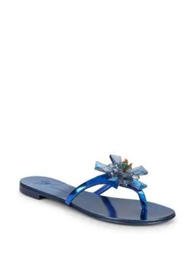 Shop Giuseppe Zanotti Crystal Flower Metallic Thong Sandals In Setter