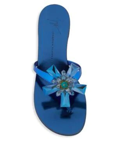 Shop Giuseppe Zanotti Crystal Flower Metallic Thong Sandals In Setter