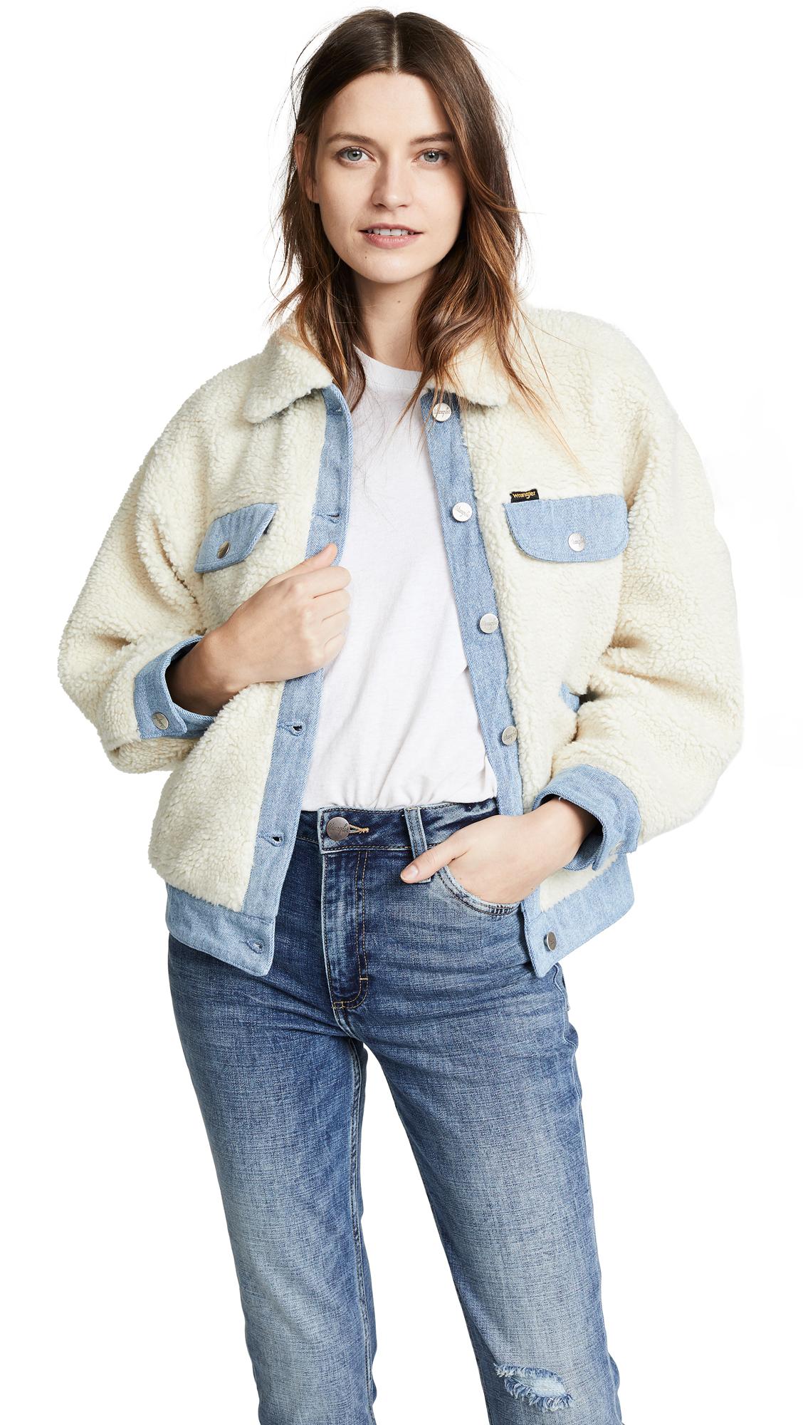 sherpa jacket with denim trim