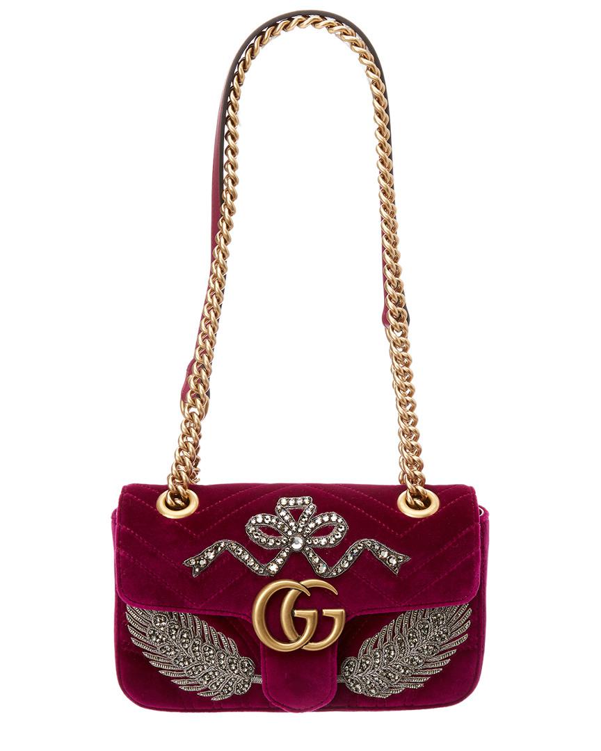 gg marmont embroidered velvet mini bag