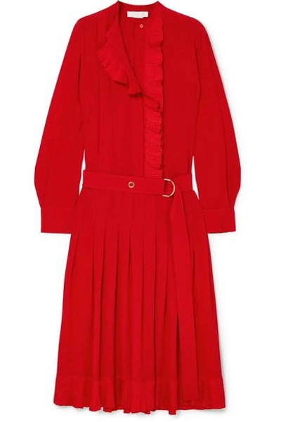Shop Chloé Ruffled Silk Crepe De Chine Midi Dress In Red