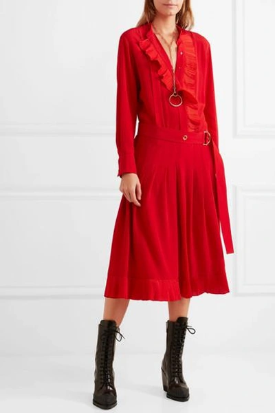 Shop Chloé Ruffled Silk Crepe De Chine Midi Dress In Red