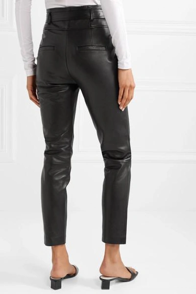 Shop Veronica Beard Faxon Belted Leather Slim-leg Pants In Black