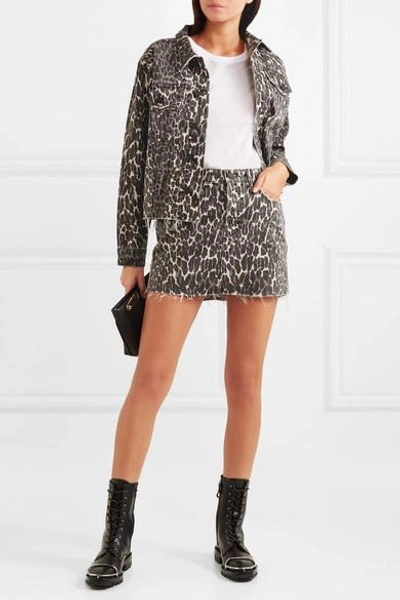 Shop Mother The Cut Drifter Distressed Leopard-print Denim Jacket In Leopard Print