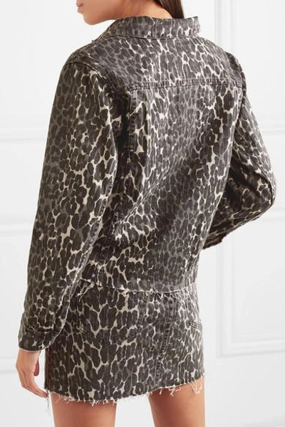 Shop Mother The Cut Drifter Distressed Leopard-print Denim Jacket In Leopard Print