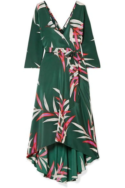 Shop Diane Von Furstenberg Eloise Wrap-effect Printed Silk Crepe De Chine Midi Dress In Dark Green