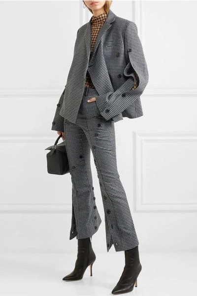 Shop Rokh Button-embellished Houndstooth Tweed Blazer In Gray