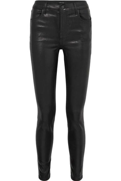 Shop J Brand Maria Coated High-rise Skinny Jeans In Black