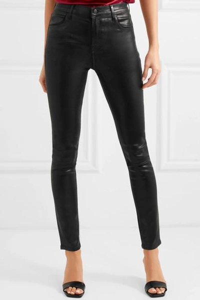 Shop J Brand Maria Coated High-rise Skinny Jeans In Black