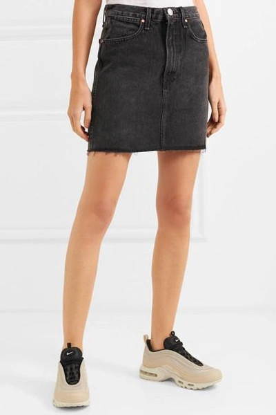 Shop Rag & Bone Moss Frayed Denim Mini Skirt In Black