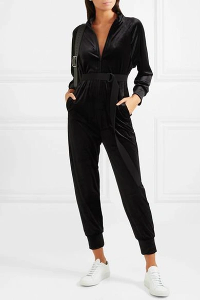 Shop Norma Kamali Turtle Stretch-velvet Jumpsuit In Black
