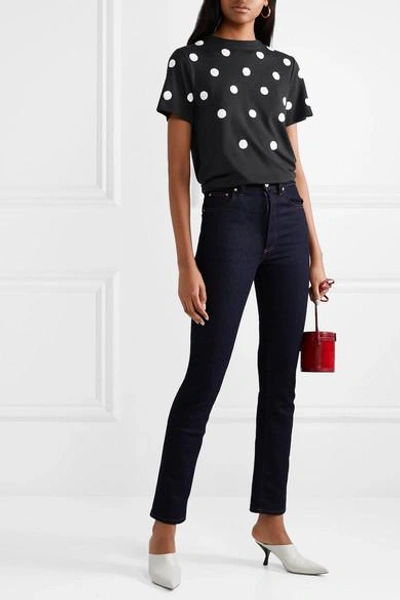 Shop Oscar De La Renta Sequin-embellished Modal And Cotton-blend T-shirt In Black