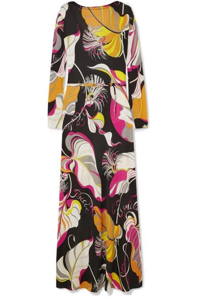 Shop Emilio Pucci Printed Silk Crepe De Chine Maxi Dress In Black