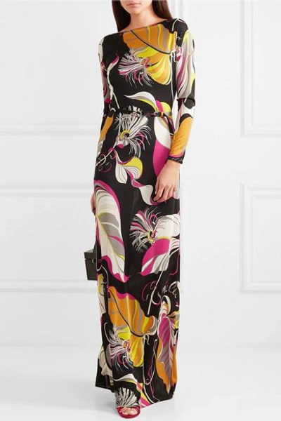 Shop Emilio Pucci Printed Silk Crepe De Chine Maxi Dress In Black