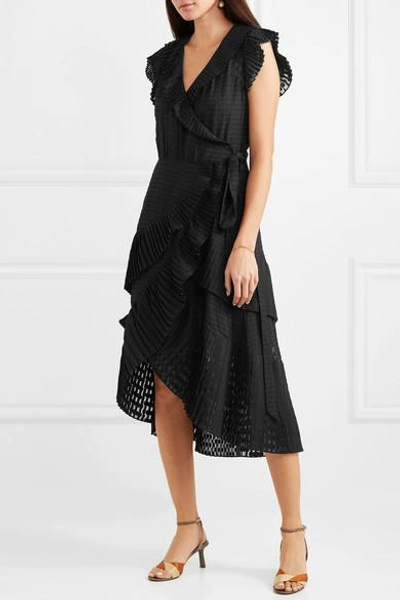 Shop Zimmermann Plissé-trimmed Fil Coupé Voile Wrap Dress In Black