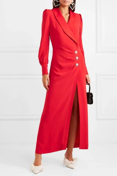 Shop Alessandra Rich Hollywood Crystal-embellished Stretch-crepe Maxi Dress In Red