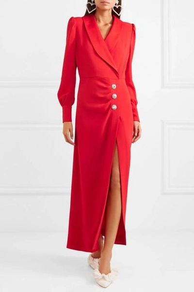 Shop Alessandra Rich Hollywood Crystal-embellished Stretch-crepe Maxi Dress In Red