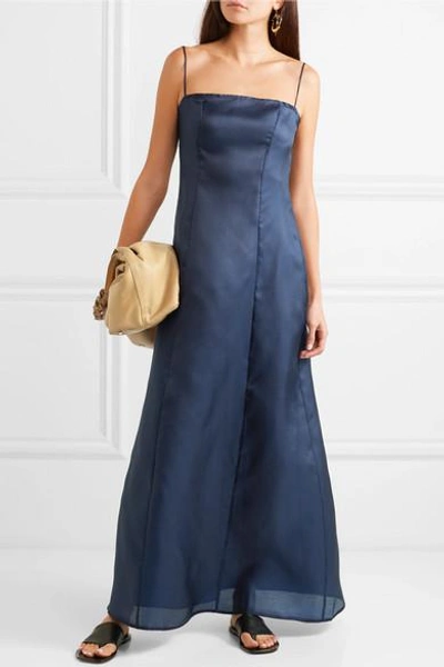 Shop Albus Lumen Noche Silk-organza Maxi Dress In Navy