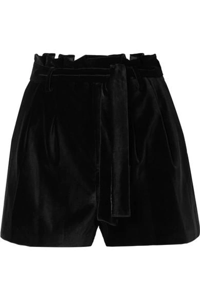 Shop Alice And Olivia Laurine Belted Velvet Shorts In Black