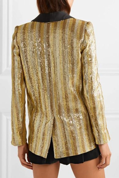 Shop Alice And Olivia Jace Oversized Satin-trimmed Sequined Cotton Blazer In Gold