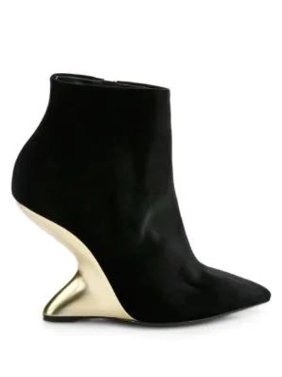 Shop Ferragamo Bolgheri Cut-out Wedge Booties In Black