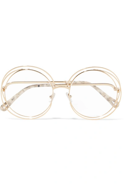 Shop Chloé Carlina Round-frame Gold-tone Optical Glasses