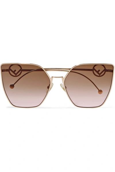 Shop Fendi Cat-eye Gold-tone Sunglasses In Brown