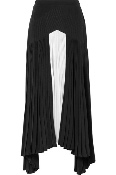 Shop Givenchy Asymmetric Pleated Two-tone Silk Crepe De Chine Maxi Skirt In Black