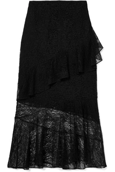 Shop Cushnie Ruffled Lace Midi Skirt In Black