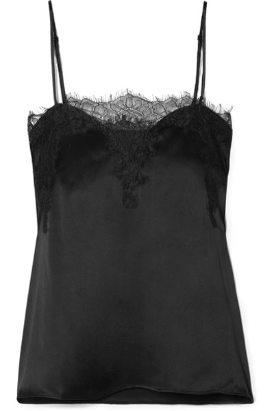 Shop Cami Nyc The Sweetheart Lace-trimmed Silk-charmeuse Camisole In Black