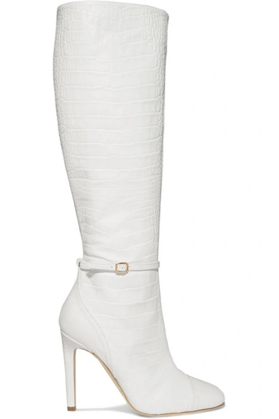 Shop Malone Souliers By Roy Luwolt + Roksanda Rhonda 100 Croc-effect Leather Knee Boots In White