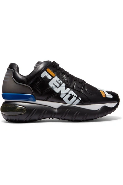 Shop Fendi Logo-print Leather And Rubber Sneakers In Black