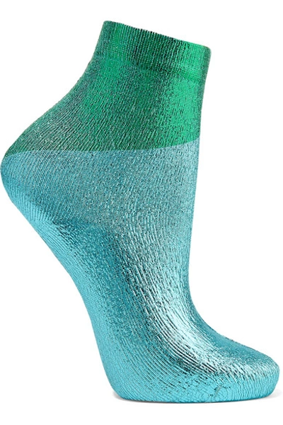 Shop Maria La Rosa Two-tone Metallic Silk-blend Socks In Turquoise