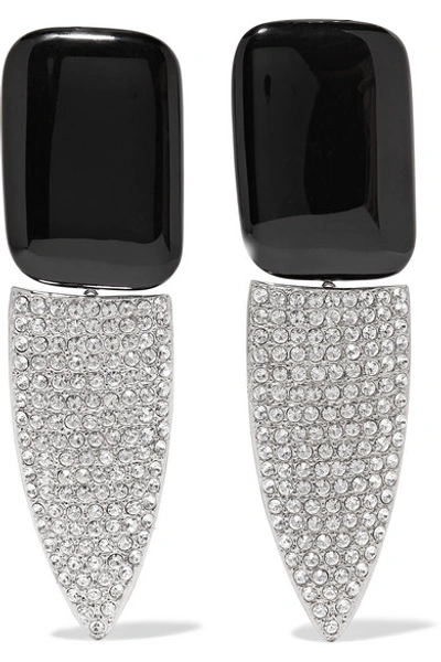 Shop Saint Laurent Smoking Silver-tone, Resin And Crystal Clip Earrings In Black