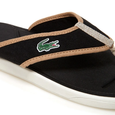 Shop Lacoste Men's L.30 Canvas Sandals In Black/light Tan