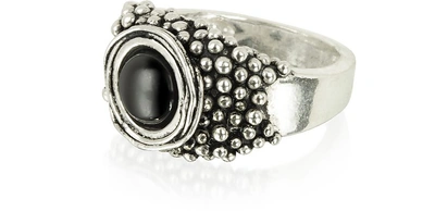 Shop Giacomo Burroni Designer Men's Rings Sterling Silver Ring W/onyx In Argenté