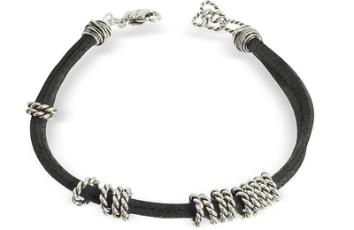 Shop Giacomo Burroni Designer Men's Bracelets Leather Bracelet W/twisted Rings In Argent
