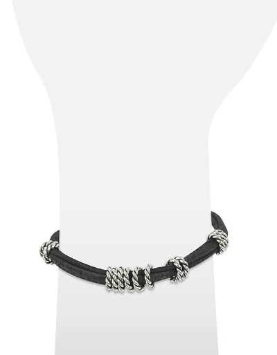 Shop Giacomo Burroni Designer Men's Bracelets Leather Bracelet W/twisted Rings In Argent