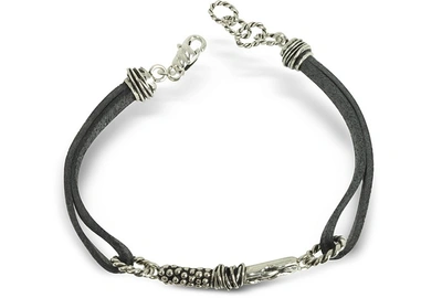 Shop Giacomo Burroni Designer Men's Bracelets Leather Bracelet W/bar In Noir