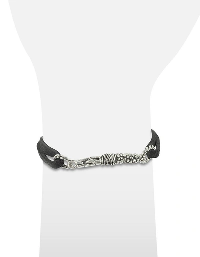 Shop Giacomo Burroni Designer Men's Bracelets Leather Bracelet W/bar In Noir