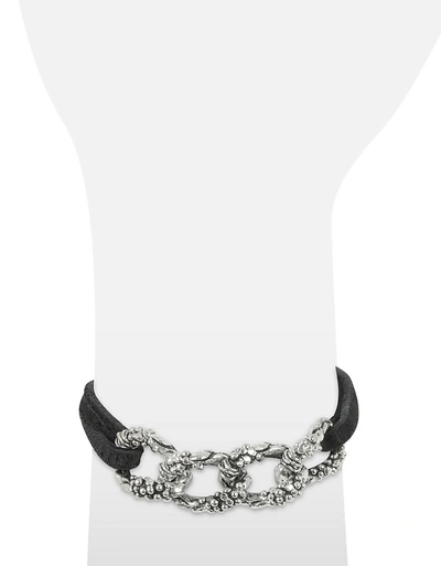Shop Giacomo Burroni Designer Men's Bracelets Leather Bracelet W/links In Noir
