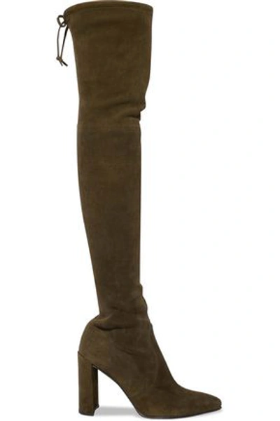 Shop Stuart Weitzman Woman Velvet Thigh Boots Army Green