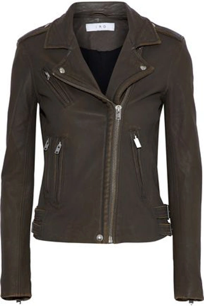 Shop Iro Woman Leather Biker Jacket Dark Brown