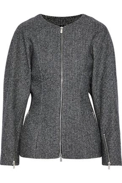 Shop Michael Kors Collection Woman Herringbone Wool-blend Jacket Dark Gray