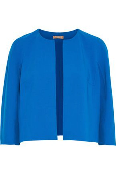 Shop Michael Kors Collection Woman Cropped Wool-blend Crepe Jacket Blue