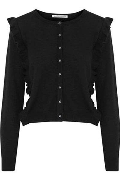 Shop Autumn Cashmere Woman Ruffle-trimmed Cashmere Cardigan Black