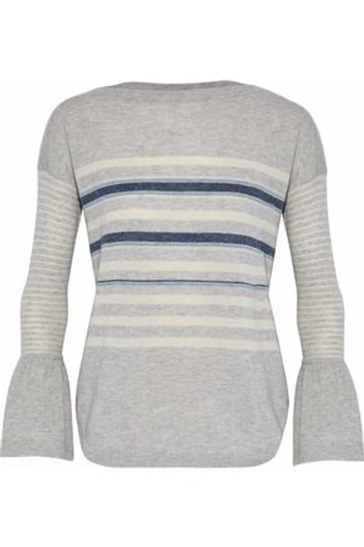 Shop Autumn Cashmere Woman Striped Cashmere Sweater Light Gray