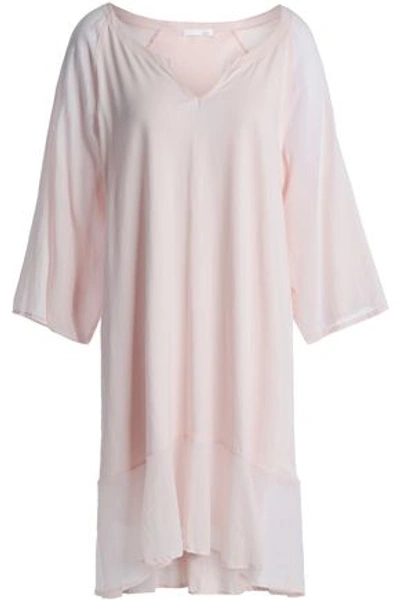 Shop Skin Woman Paneled Supima Cotton-jersey And Voile Nightdress Pastel Pink