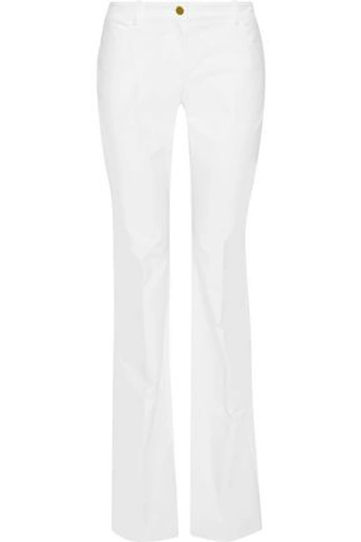 Shop Michael Kors Collection Woman Stretch-cotton Piqué Bootcut Pants White