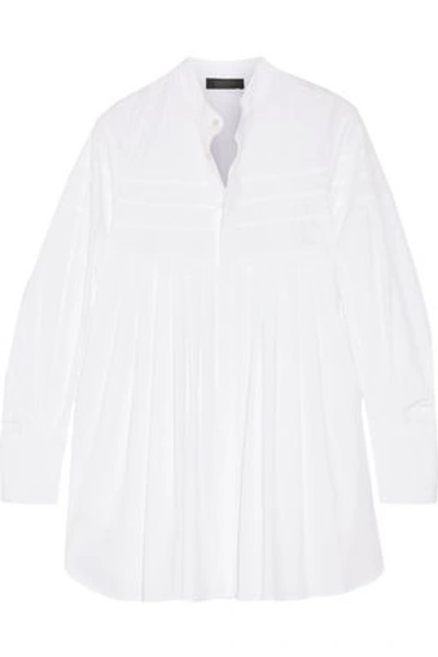 Shop Calvin Klein Collection Woman Belted Pleated Cotton-poplin Tunic White